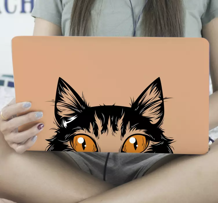Cat face with orange eyes laptop skin decal - TenStickers