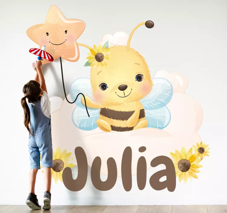 Charming bee design illustration wall art - TenStickers