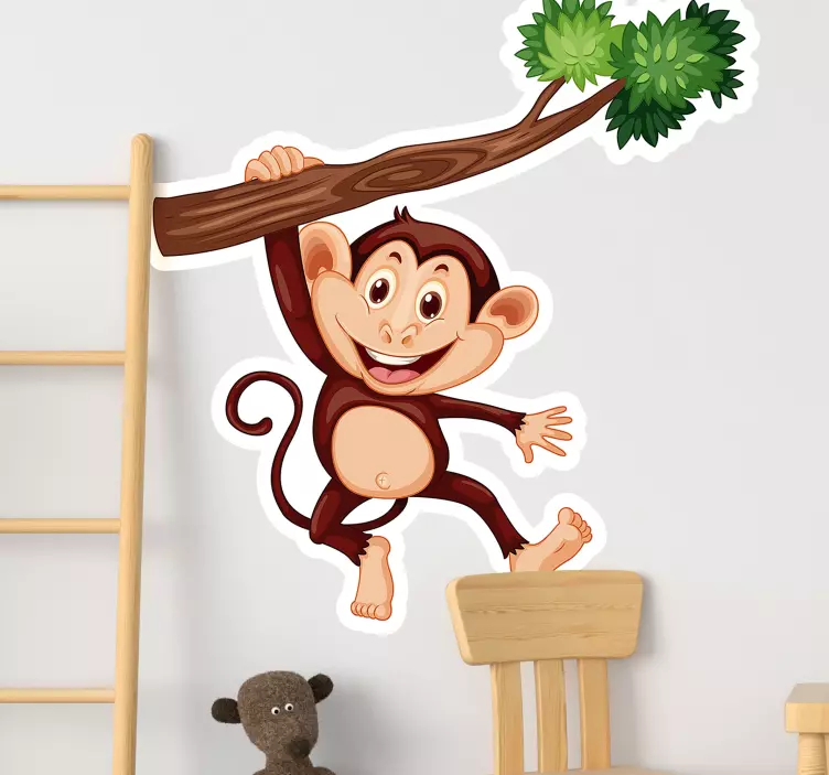Cheeky Monkey Swinging pet wall sticker - TenStickers