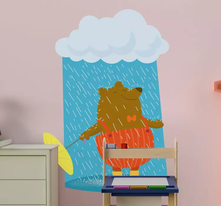 Cheerful Bear Umbrella wall stickers for kids - TenStickers