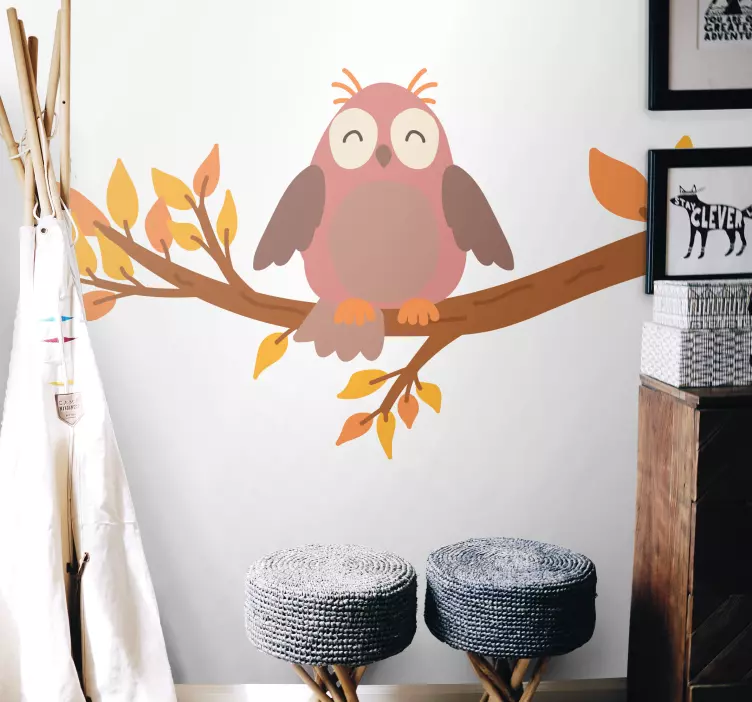 Cheerful Owl Perched bird wall decal - TenStickers