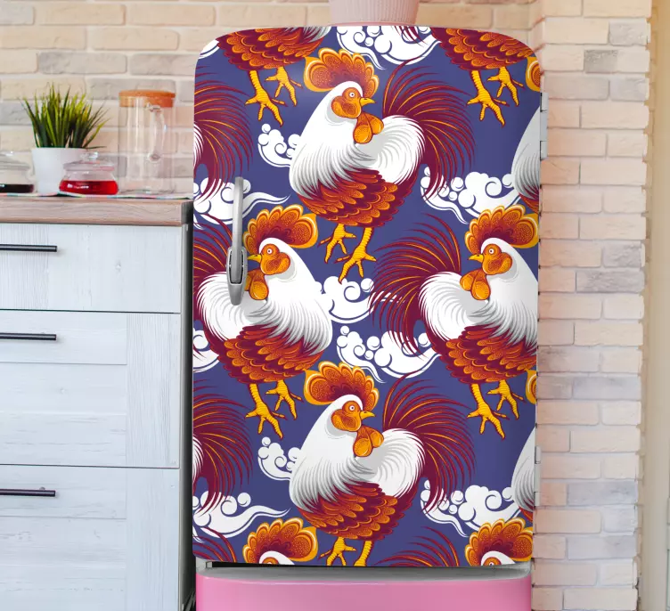 Chickens pattern Chinese  fridge sticker - TenStickers