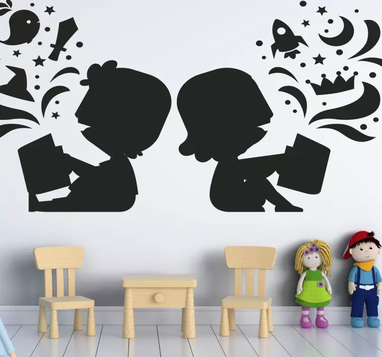 Children reading silhouette fairy tale sticker - TenStickers