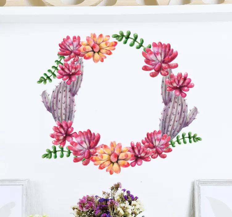 Circle Cactus Flower Wall Sticker - TenStickers