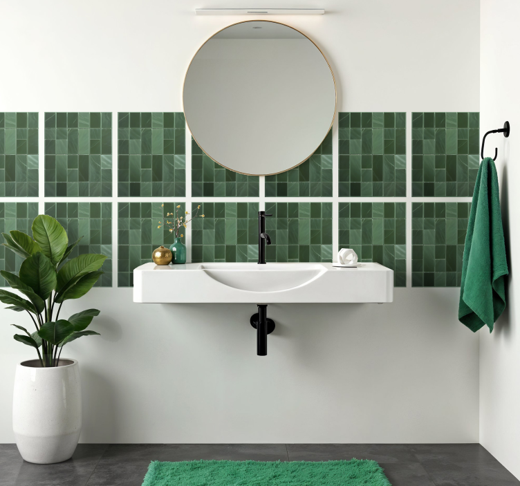 Claire green rectangle motif wall decal for bathroom - TenStickers