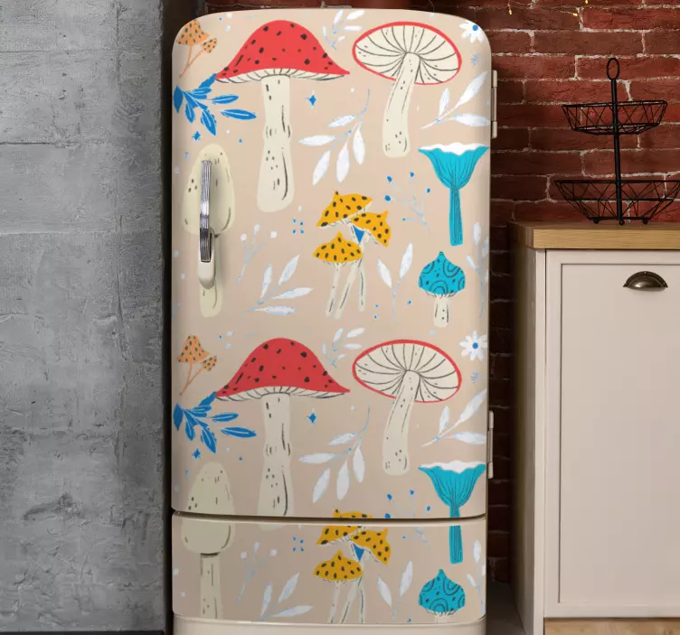 Mushrooms beige background fridge sticker - TenStickers