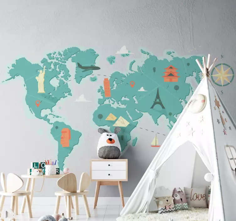 Cliché world map wall sticker - TenStickers