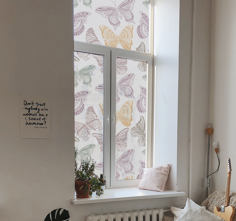 Colored ornamental butterflies window sticker - TenStickers