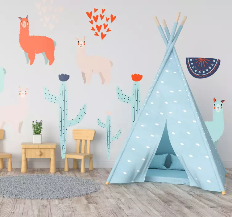Colorful Alpacas Illustration farm animal wall decal - TenStickers