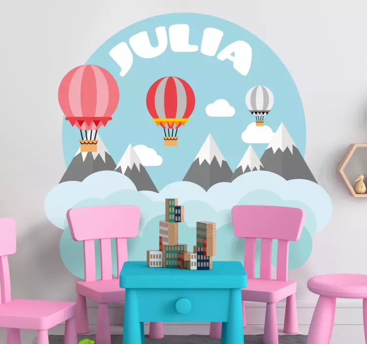 Mountains and ballon with name wall stickers for kids - TenStickers