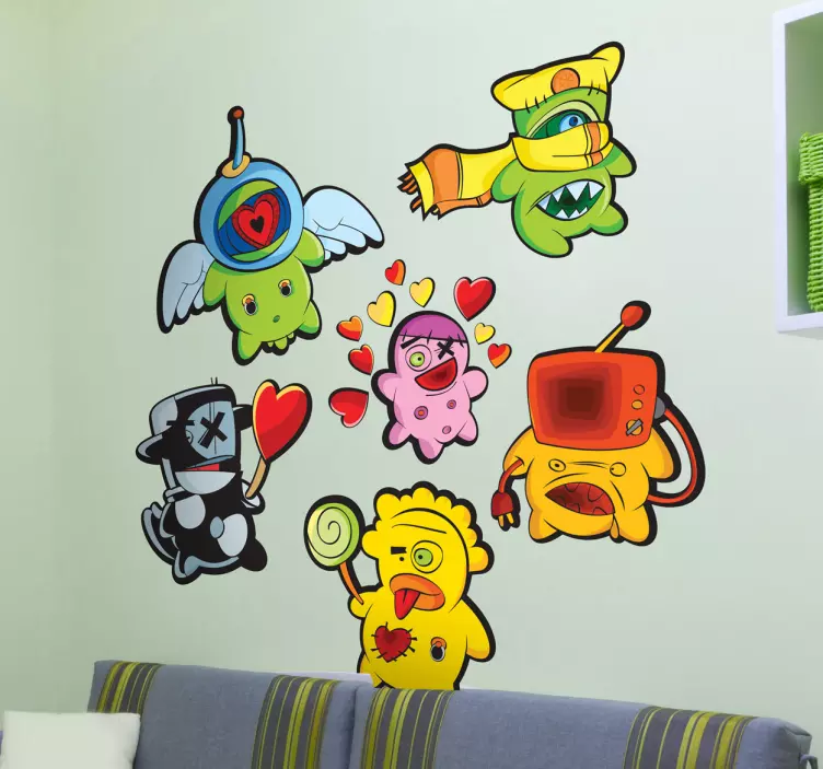 Colorful Cartoon Characters wall stickers for kids - TenStickers