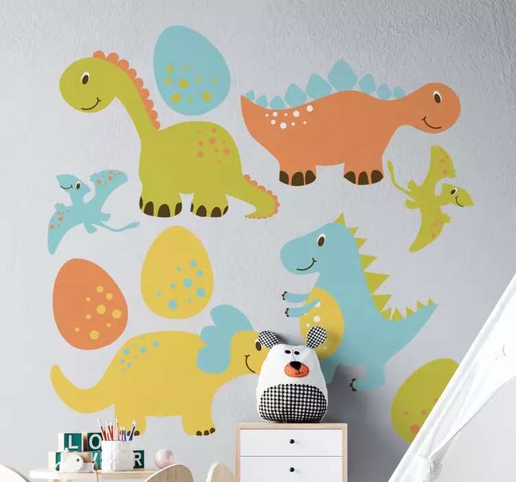 Colorful dinosaur ensemble wall decal - TenStickers