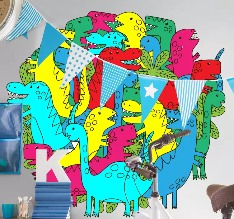 Colorful Dinosaur Group wall decal - TenStickers