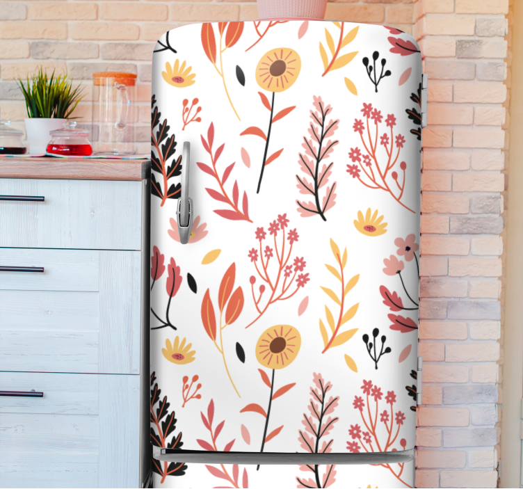 Colorful flowers over a white fridge sticker - TenStickers