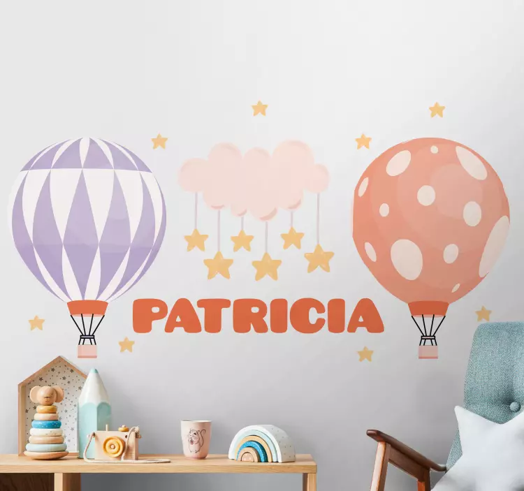 Colorful air balloons with name wall stickers for kids - TenStickers