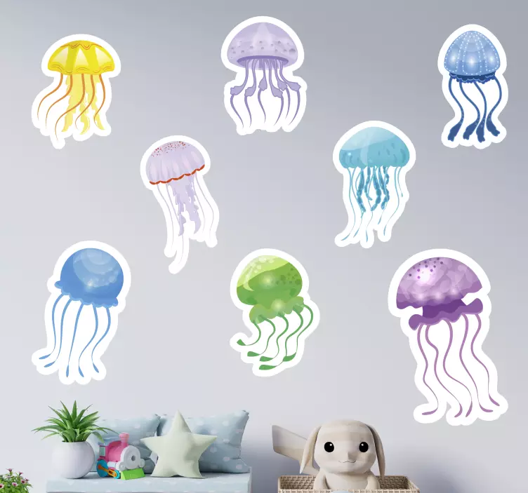Colorful Jellyfish Variety wall decal for bathroom - TenStickers
