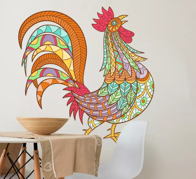 Colorful mandala rooster bird wall sticker - TenStickers