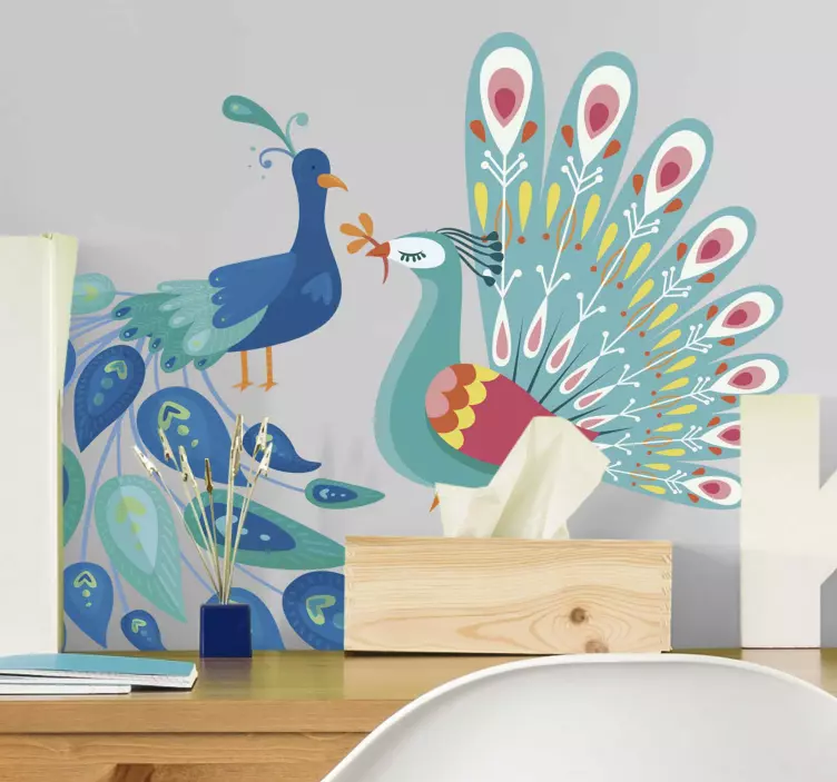 Colorful Peacocks Displaying bird wall decal - TenStickers