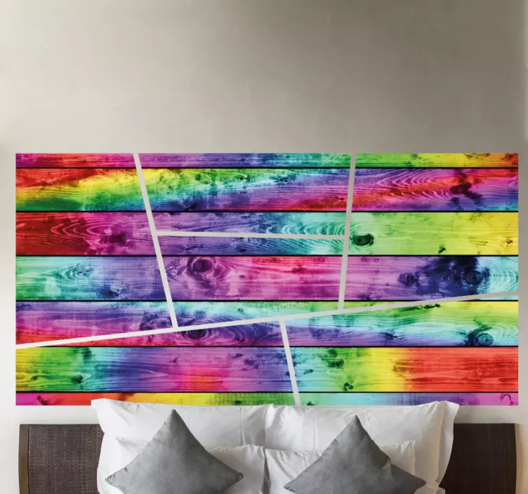 Colorful rainbow wooden planks headboard decal - TenStickers