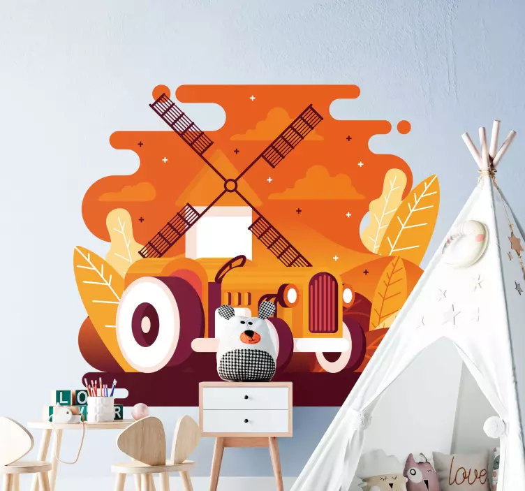 Colorful Tractor Illustration farm animal wall decal - TenStickers