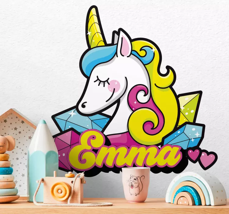 Colorful unicorn with name illustration wall art - TenStickers