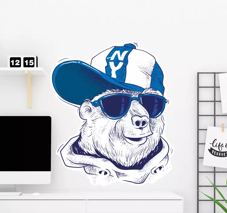 Blue bear with hat wall sticker - TenStickers