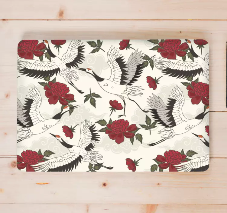 Cranes and Peonies laptop skin - TenStickers