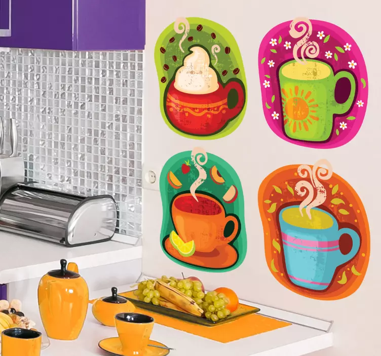 Cups of Coffee Kitchen Stickers - TenStickers