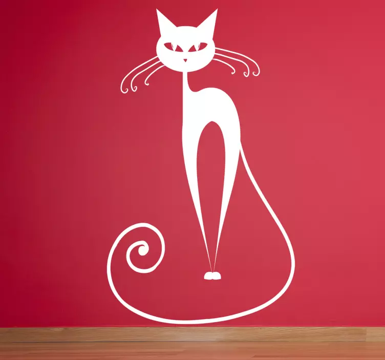 Curvy Whisker Cat Wall Sticker - TenStickers