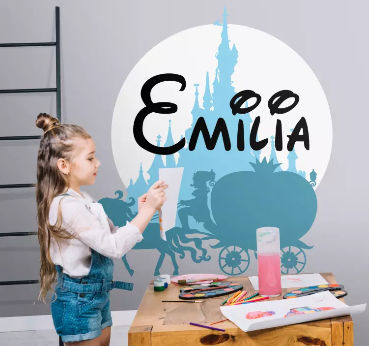 Blue fairytale with name illustration wall art - TenStickers