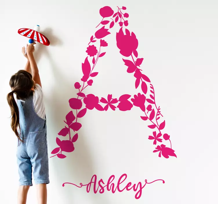 Custom Floral Initial wall stickers for kids - TenStickers