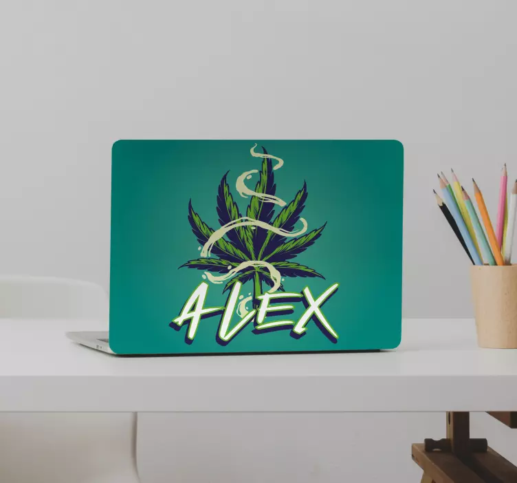 Marihuana leaf with name laptop skin - TenStickers