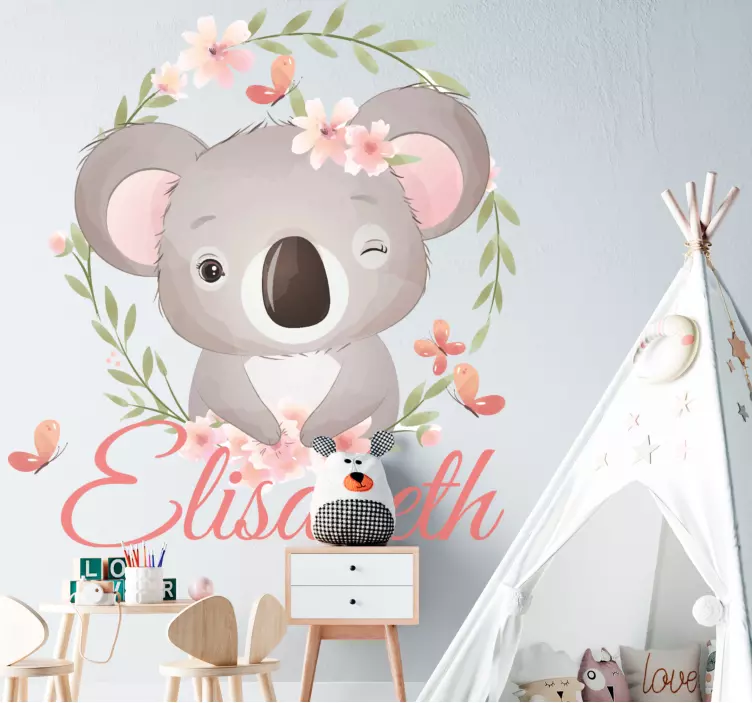 Custom name cute koala wall sticker for kids - TenStickers