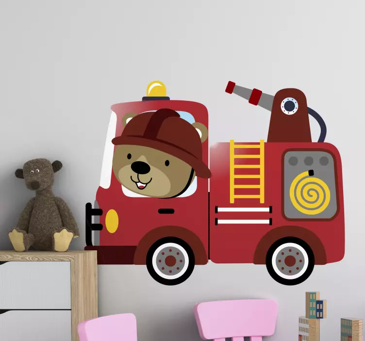 Cute Bear Fire Truck wall stickers for kids - TenStickers