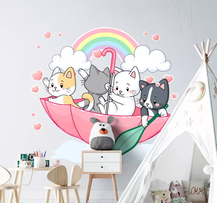 Cute Cat Umbrella wall sticker - TenStickers