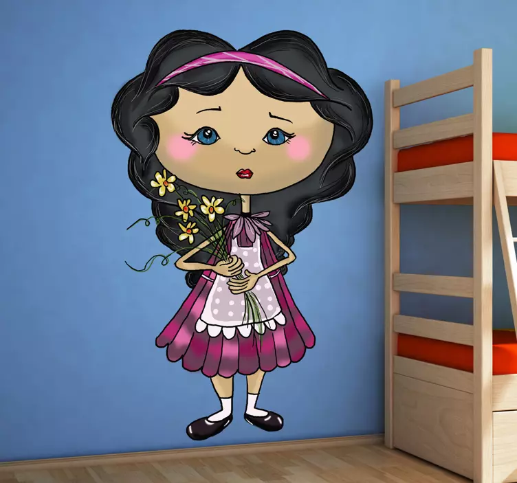 Cute Girl Holding Flowers wall stickers for kids - TenStickers