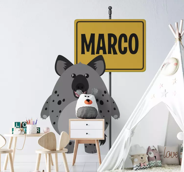 Cute Hyena Character location wall sticker - TenStickers