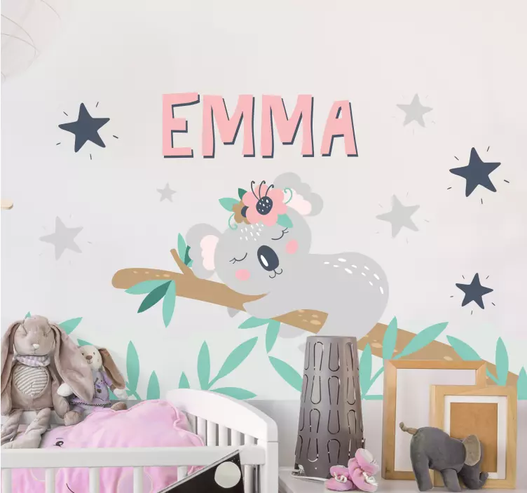 Cute koala for girl with name children sticker - TenStickers
