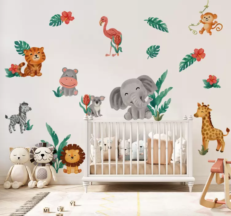 Cute Safari Animals Kids Room Wall Decal - TenStickers