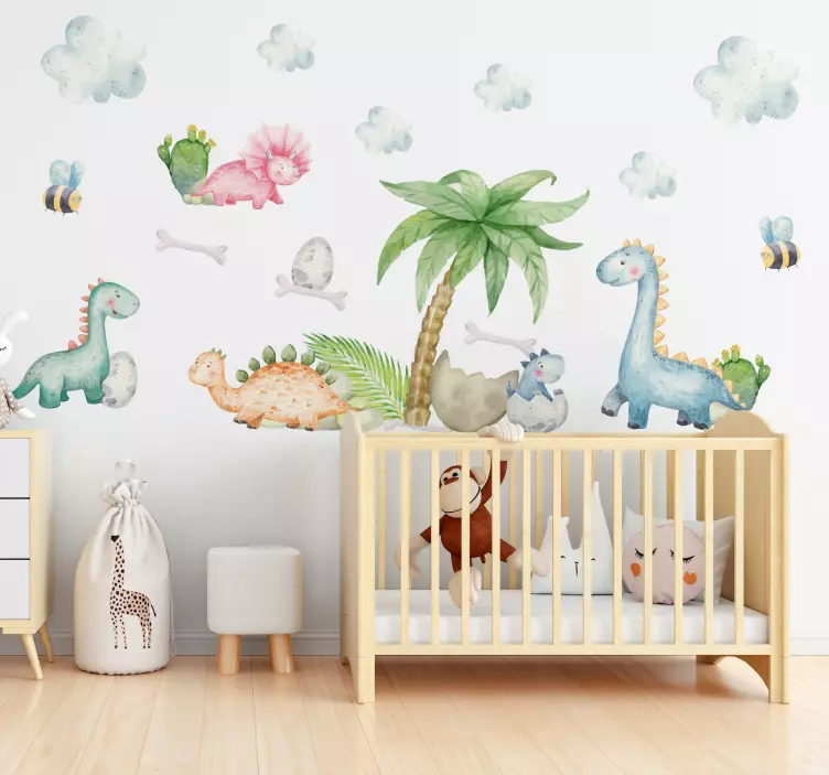 Cute Watercolour Dinosaurs Kids Room Wall Decal - TenStickers