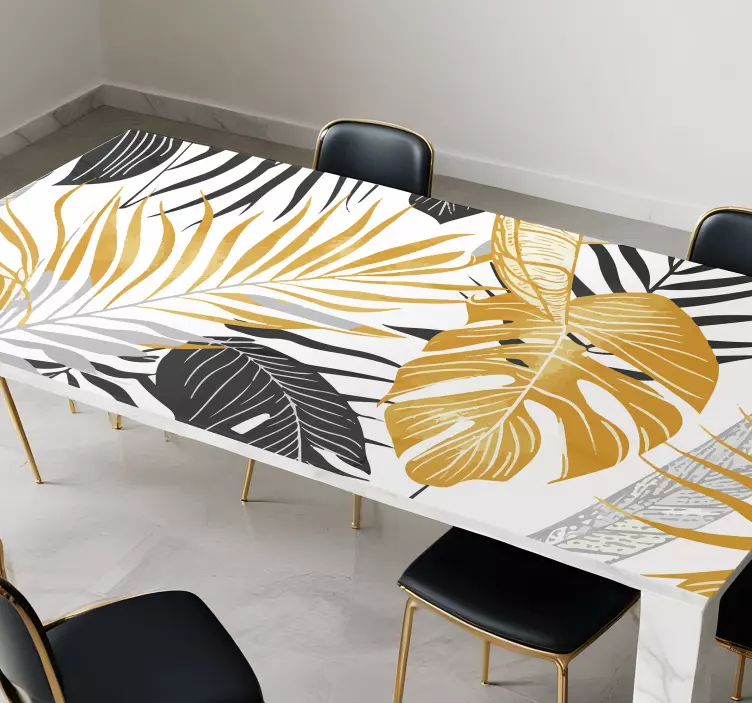 Dark grey & golden leaves dining room wall sticker - TenStickers