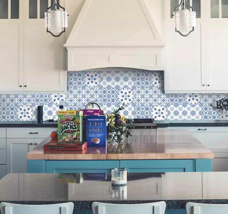 Delft blue ornamental kitchen tile sticker - TenStickers