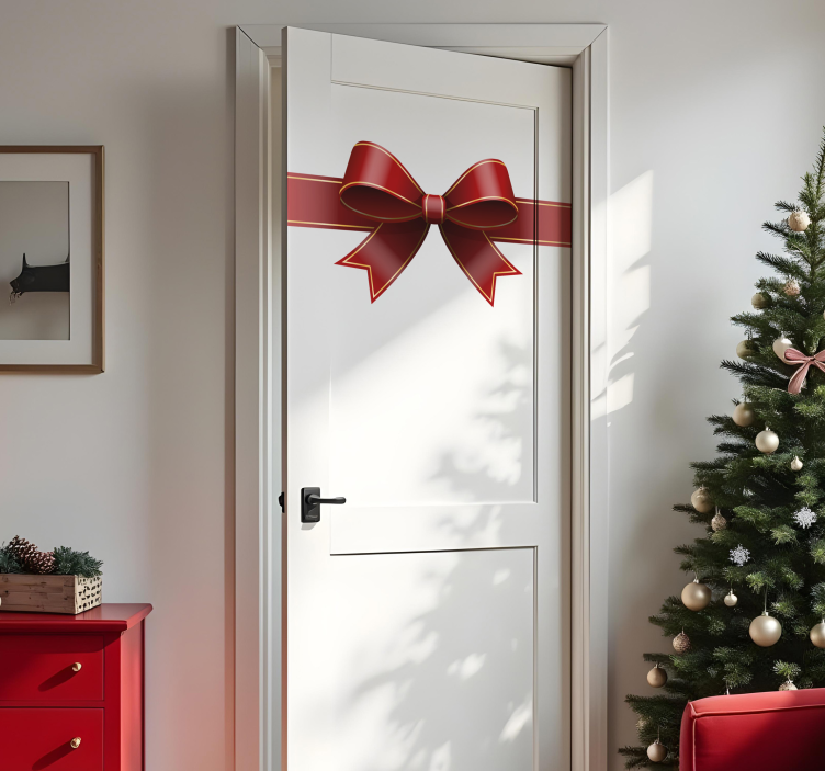 Door red bow Christmas sticker - TenStickers