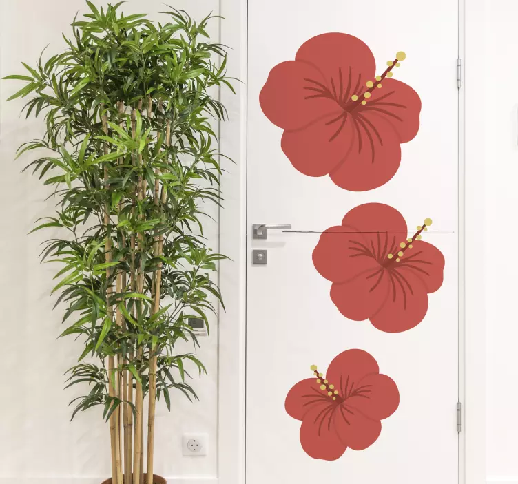 Door sticker red hibiscus flowers - TenStickers