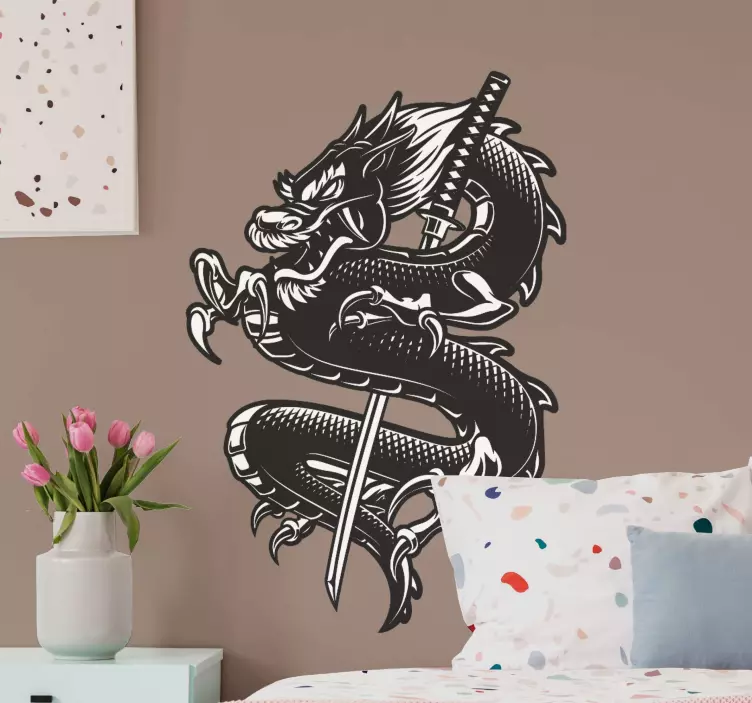 Dragon on sword object sticker - TenStickers