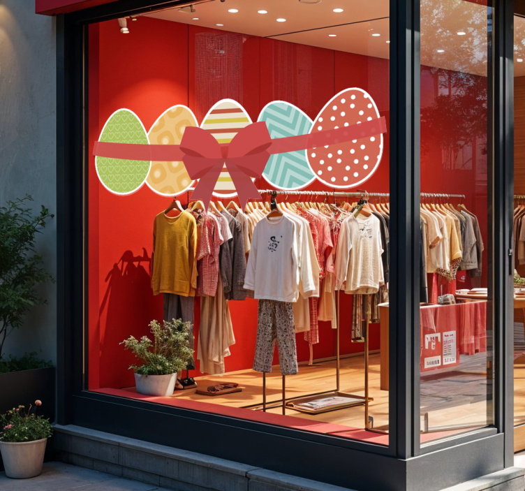 Easter eggs and ribbon window decal for business - TenStickers