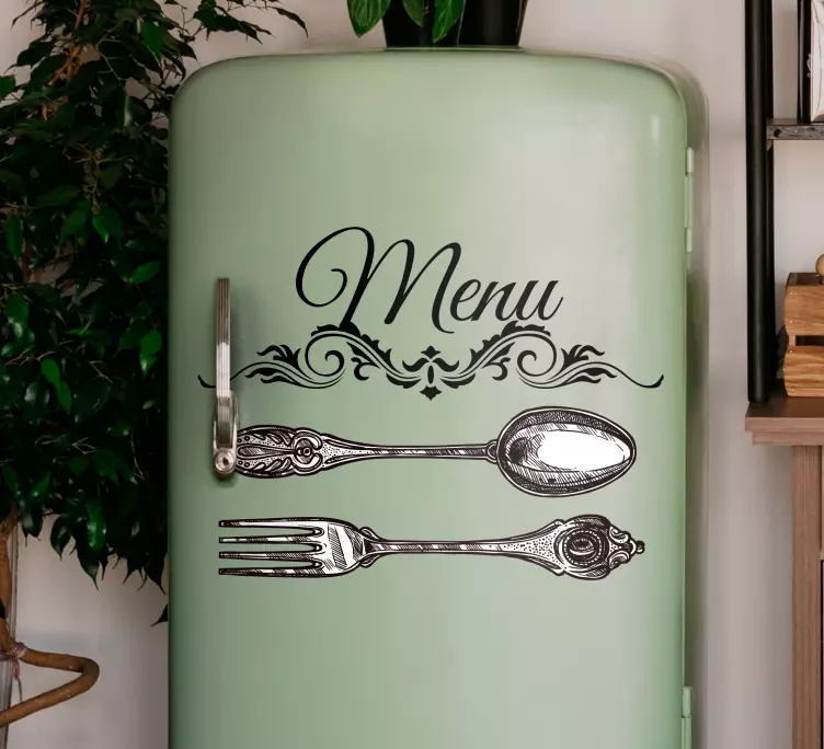 Elegant design menu with fork fridge sticker - TenStickers