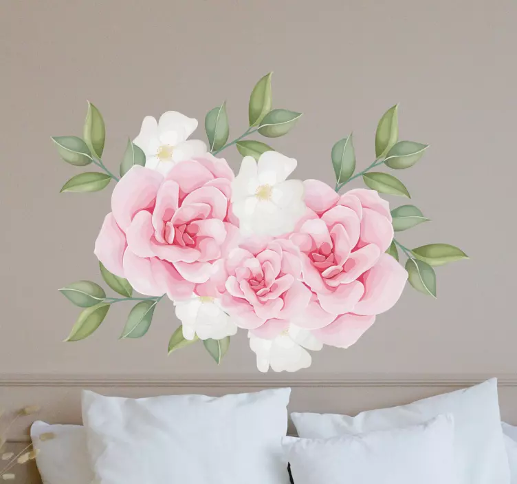 Elegant flowers in pink flower wall decal - TenStickers