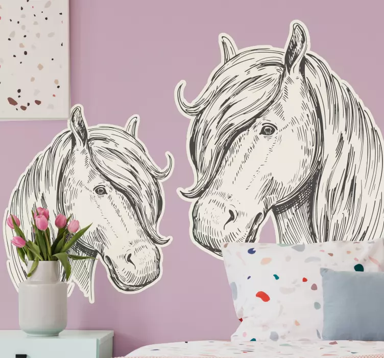 Elegant Horse Heads farm animal wall decal - TenStickers