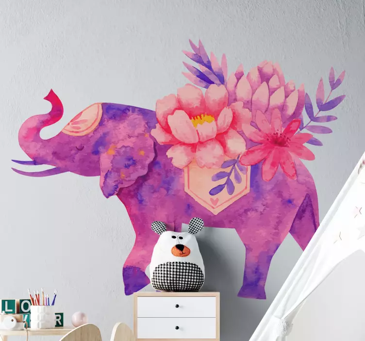 elephants pink for kids wild animal decal - TenStickers